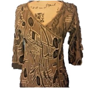 Anac  L 3/4 Sleeve Wrap Top Button boho button